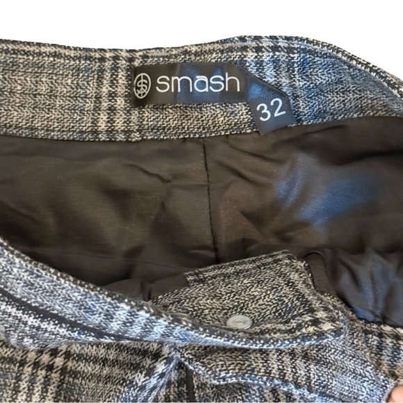 Smash Plaid Wool Blend Tailored Trousers Gray Check Men’s Size 32 Slim Fit Pants - Picture 5 of 8